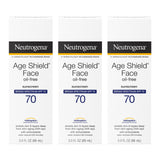 Neutrogena Age Shield Face Oil-Free Sunscreen Lotion with Broad Spectrum SPF 70, Non-Comedogenic Moisturizing Sunscreen to Help Prevent Signs of Aging, PABA-Free, 3 fl. oz (Pack of 3)