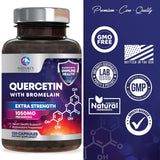 Quercetin - 1050mg Supplement with Bromelain, Zinc & Bioflavonoids, Immune Health Support, Extra Strength Quercetin & Bromelain 1000mg - Non-GMO, Vegan & Gluten Free - 60 Servings, 120 Veggie Capsules