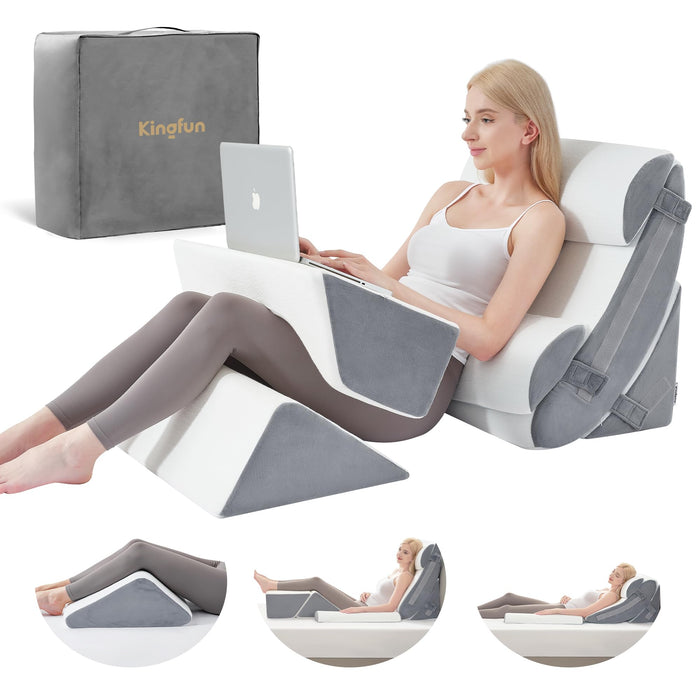 Kingfun 6pcs Orthopedic Bed Wedge Pillow Set for Sleeping, Memory Foam for Sleeping,Breathable Triangle Pillow Wedge, Post Surgery Memory Foam for Back, Leg Pain Relief, Sitting