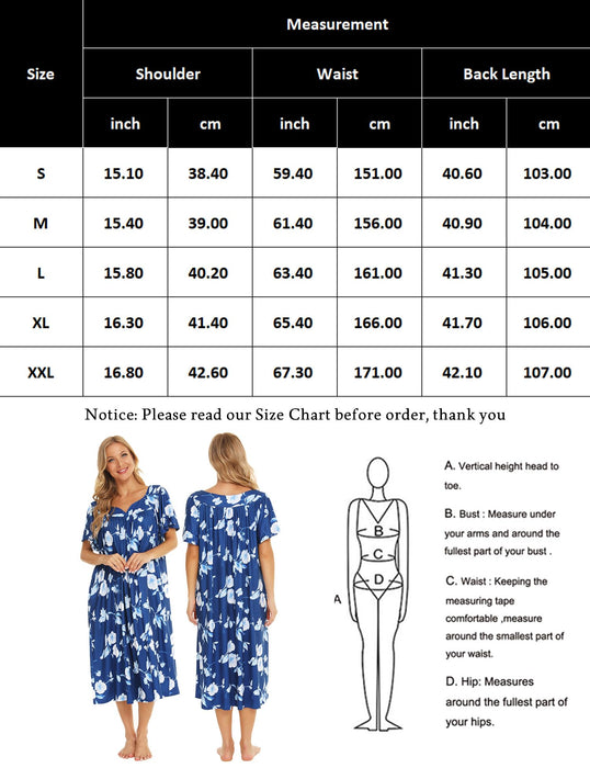 Bloggerlove House Dress Elderly Mumu Dresses Short Sleeve Duster Lounge Dress Moo Moos Nightgowns(Blue,L)