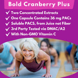 Bold Botanica Bold Cranberry Plus – 36 mg Soluble PACs – Cranberry Pills for Women – Support Urinary Tract Health – Potent Cranberry Extracts with Non-GMO Vitamin C – 30 Vegan Capsules