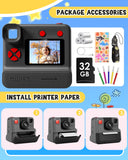 LETSHAHA Kids Camera Instant Print, Christmas Birthday Gifts for Toddle Girls Boys Age 3-12, 24MP & 1080P Selfie Digital Camera with 3 Roll No-Ink Print Paper 32G SD Card - Black