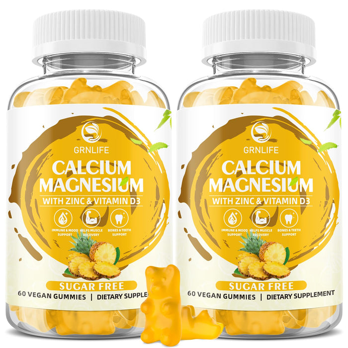 Calcium Magnesium Zinc Gummies with Vitamin D3, Sugar Free Calcium Supplement for Women Men, High Potency Magnesium Gummy for Bone & Muscle & Immune Health, Pineapple Flavor - 120 Count