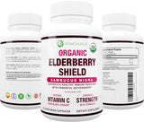 Max Strength USDA Organic Black Elderberry, Black Currant Extract & Echinacea | 3 in 1 Natural Immune Support & Vitamin C | Sugar-Free, Vegan-Friendly | Homeopathic Remedy | 60 Count