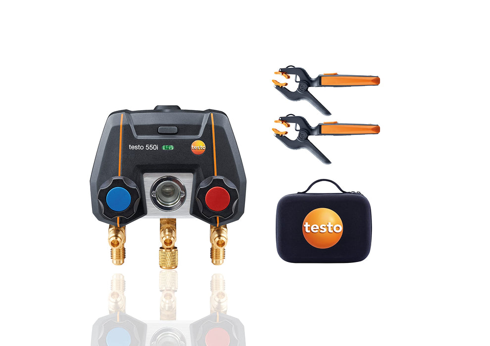 Testo 550i Kit I App Operated Digital Manifold and 2 x 115i Pipe Clamp Thermometer for air Conditioning, Refrigeration Systems and Heat Pumps – with Bluetooth