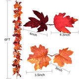 DearHouse 2 Pack Fall Garland Maple Leaf, 5.9Ft/Piece Hanging Vine Garland Artificial Autumn Foliage Garland Thanksgiving Decor for Home Wedding Fireplace Party Christmas (Red)