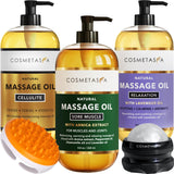Cellulite, Sore Muscle & Lavender Relaxation Massage Oils with Roller Massage Ball and Massager Mitt- Perfect Spa Gift Set