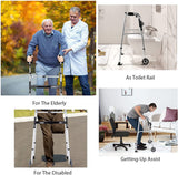 Goplus Folding Walker for Seniors, Lightweight Standard Walker with 5’’ Wheels, Seat and Arm Rest Pad, Height Adjustable Platform Walker, Standing & Walking Mobility Aid for Elderly Handicap Disabled