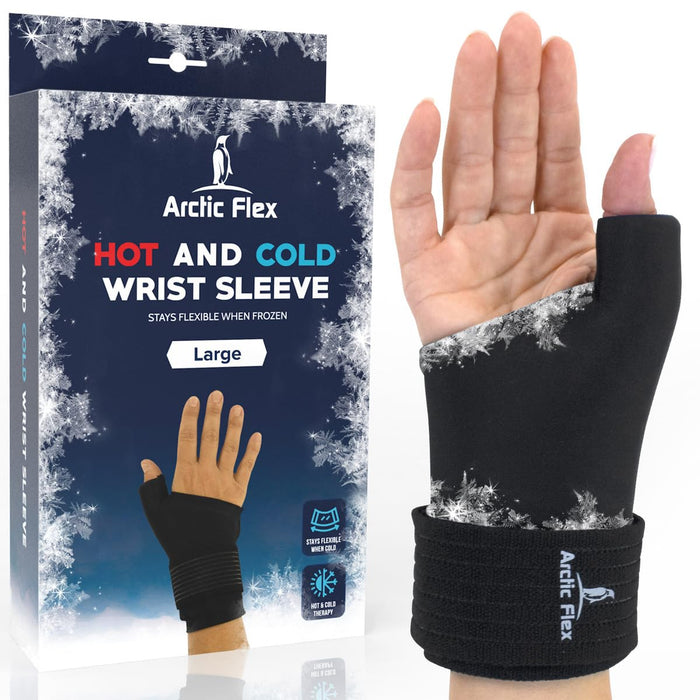 Arctic Flex Wrist Ice Pack Wrap - Extra Strength Hot & Cold Therapy - Reusable Hand & Thumb Freeze Sleeve - FSA/HSA Approved for Arthritis, Carpal Tunnel, Surgery, & Pain Relief (Fits Left & Right)