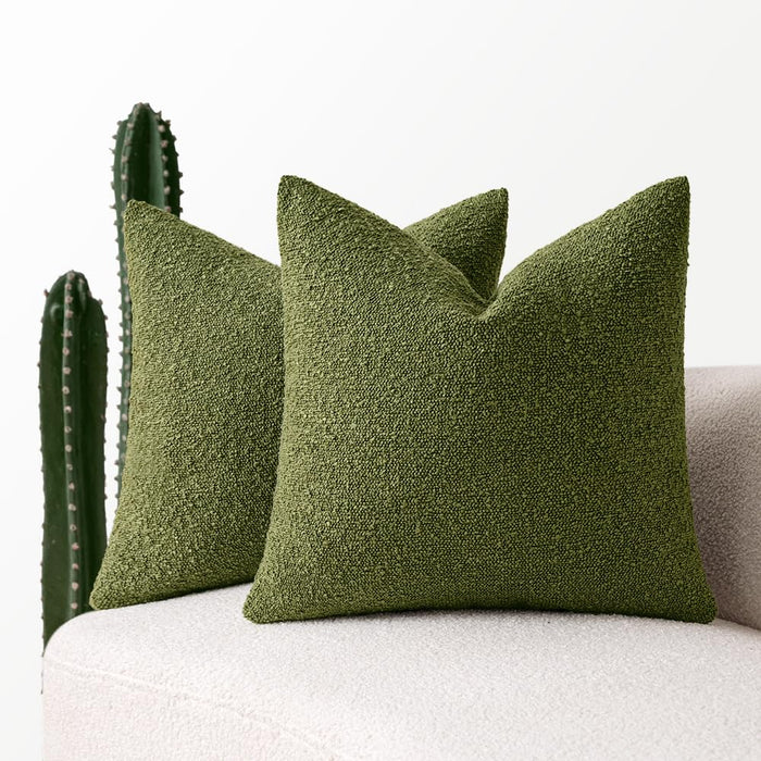 MIULEE Set of 2 Olive Green Throw Pillow Covers 18x18 Inch Decorative Couch Pillow Covers Textured Boucle Accent Solid Christmas Pillow Cases Soft for Cushion Chair Sofa Bedroom Livingroom Home Decor