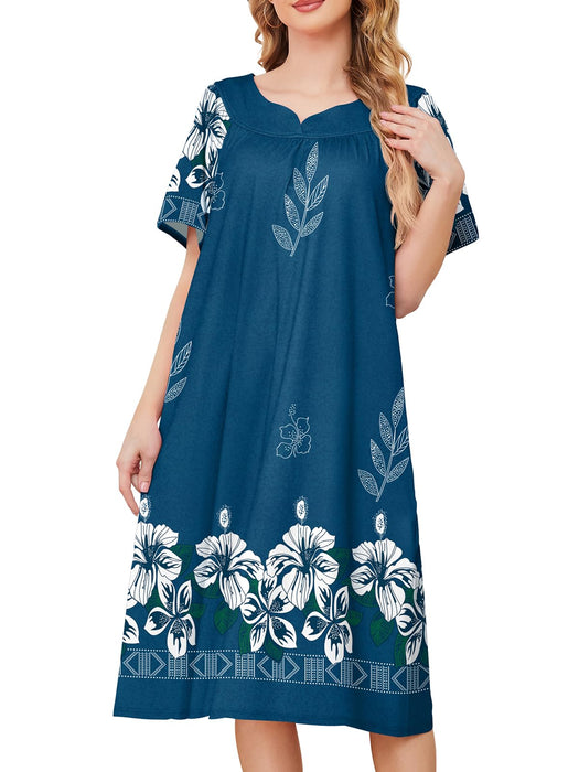 udforsk Mumu Dresses for Women with Pockets Hawaiian Muumuu House Coat Womens Moo Moo Nightgown Moo Moos for Women Plus Size House Dresses for Elderly Women Lounge Dress Blue Flower 4XL