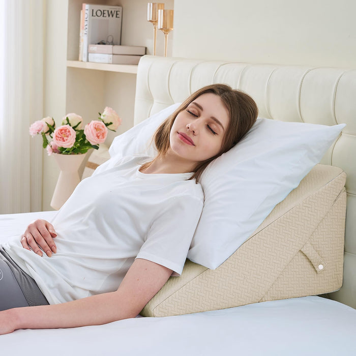 Sasttie Wedge Pillow Headboard, Adjustable Bed Wedge Pillow for After Surgery, Sleeping, Acid Reflux, Neck Pain, Back Pain, and Surgery Recovery, Beige