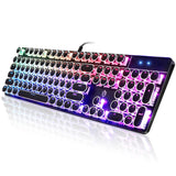 YSCP Typewriter Style Mechanical Gaming Keyboard RGB Backlit Wired with Blue Switch Retro Round Keycap 104 Keys Keyboard (Black 104 Keys RGB)