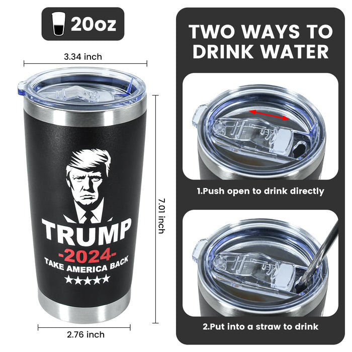 Icesip 20 oz Trump 2024 mug coffee Tumbler with Lid and Straw, Donald Trump Merchandise, 20oz Stainless Steel Travel Coffee Cup, Vacuum Insulated Mug for Hot and Cold Drinks, Black 1pcs