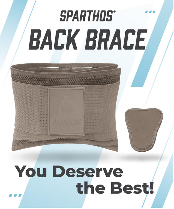 Sparthos Back Brace for Lower Back Pain - Immediate Relief from Sciatica, Herniated Disc, Scoliosis - Breathable Design With Lumbar Support Pad - For Home & Lifting At Work - For Men & Women - (Beige-XL)