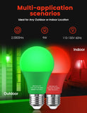 Red and Green Light Bulbs 【4 Pack 】, A19 LED Christmas Light Bulbs, 9W E26 Red Light Bulbs Green Light Bulbs 720LM Red Bulbs Green Bulb Outdoor for Halloween Christmas Lighting, Porch, Non-Dimmable