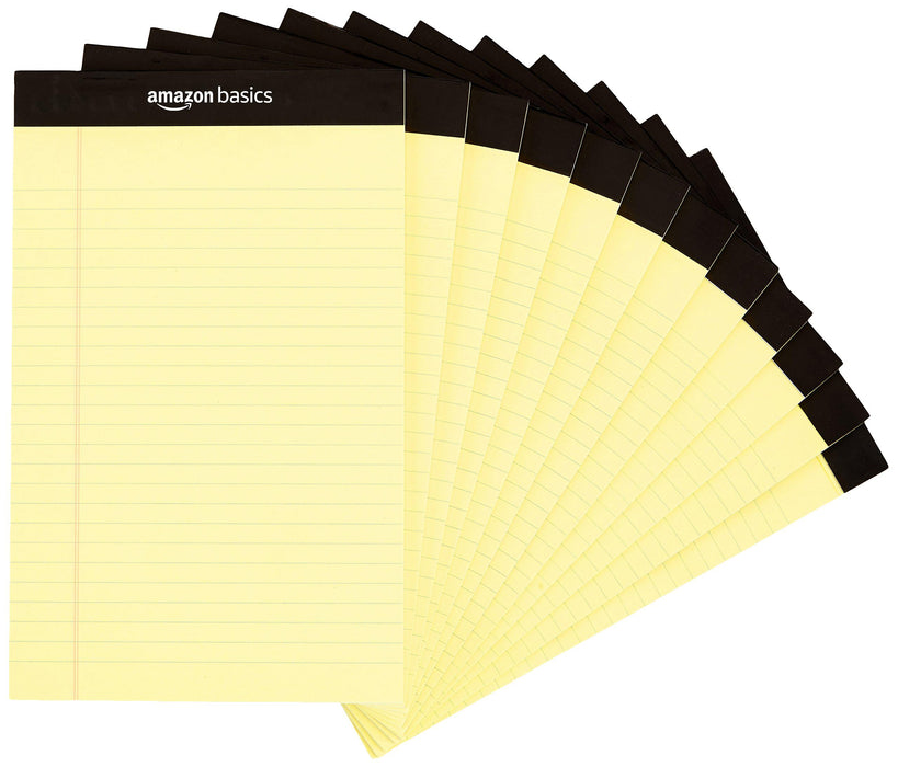 Amazon Basics Narrow Ruled Lined Writing Note Pad, 5 inch x 8 inch, Canary, 600 Count (12 Packs of 50)