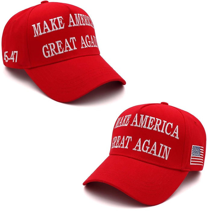 Hiwelove 2PCS Trump 2024 Hat Trump Merchandise MAGA Hat Trump Shirt Make America Great Again Slogan with USA Flag 45-47 MAGA Baseball Cap