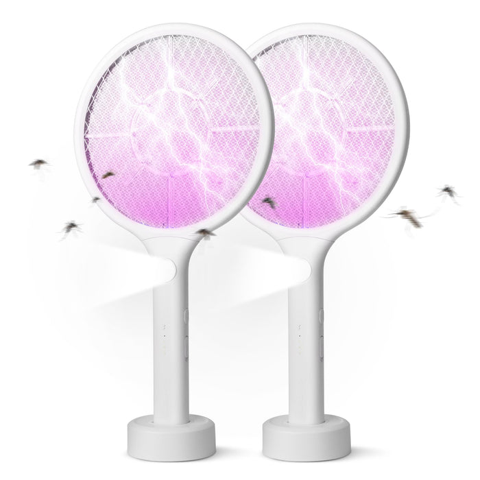 Electric Fly Swatter 2 Pack, Handheld Bug Zapper Racket with LED Light, Mosquito Killer for Indoor & Outdoor, 2800V Rechargeable Physical Flies Killer for Home, Office, Backyard, Patio, Camping