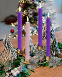 SHYMERY Flameless Advent Candles,Real Wax Battery Operated Electric LED Taper Candles with Remote Timer, Set of 4 Purple & Pink Flickering for Wreath Thanksgiving Christmas Outdoor Centerpieces