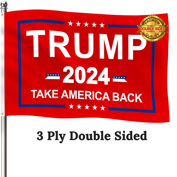 Trump 2024 Flag 3x5 Outdoor Double Sided - 3 Ply Red Take America Back 2024 Donald Trump Flags for Outside Indoor Outdoor Patriotic Decorations - Heavy Duty President Trump Flag with 2 Brass Grommets