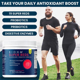 BIOHM Super Reds - Beet Root Powder Antioxidant Beets & Smoothie Mix with Tart Cherry Extract & 19 Red Whole Foods Packed with Prebiotics & Probiotics, Non GMO, Red Berry Flavor, 30 Servings