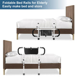 HEPO Bed Rails for Elderly Adults with Adjustable Heights & Extendable Dual Side Handles, Foldable Bed Assist Bar for Fall Prevention, Heavy Duty Bed Rail Fits King, Queen, Full, Twin Bed