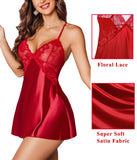 Avidlove Christmas Lingerie Satin Nightgown Sexy Lingerie Lace Lingerie Set Sexy Babydoll V Neck Sleepwear Strap Chemise A Red