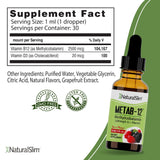 NaturalSlim Metab-12 - Liquid Vitamin B12 Sublingual Supplement 2500 mcg with Vitamin D3 Oral Drops - Methylcobalamin B12 for Metabolism & Energy Booster - Berry Flavor Gluten Free - 1 fl oz