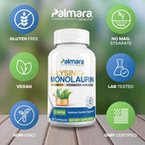 Palmara Health L-Lysine + Monolaurin 600mg 1:1 Ratio, 1 Pack, 100 Capsules