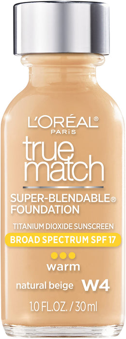 L'Oreal Paris Makeup True Match Super-Blendable Liquid Foundation, Natural Beige W4, 1 Fl Oz,1 Count