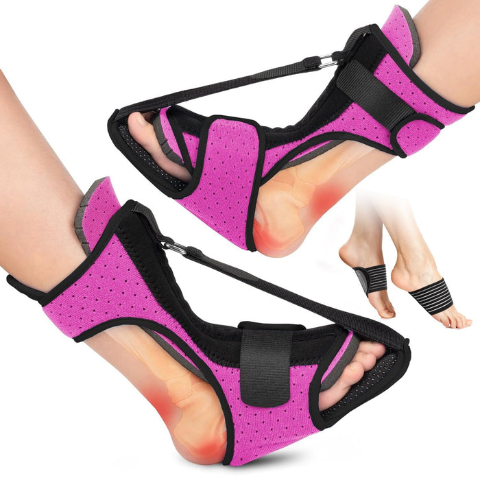 Podowo Plantar Fasciitis Night Splint: 2 Pack Plantar Fasciitis Brace for Women Men with Arch Support | Dual Effective Plantar Fasciitis Relief Achilles Tendonitis Foot Drop Heel Pain Pink