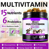 15-in-1 Dog Multivitamin Supplements with Glucosamine & Probiotics，Natural Daily Vitamins Chews for Dogs,Pet Health Support-Skin-Immunity-Gut Digestion-Joint-Heart,150 Pcs-Duck Flavor