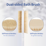 Body Shower Brush Back Scrubber: Long Anti Slip Handle Bath Brush with Stiff and Soft Bristles - Showering Exfoliator for Women, Men, Elderly