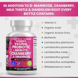 Vaginal Probiotics For Women + Prebiotics 20 Billion Cranberry Pills 30,000mg w/ D-Mannose 500 mg for Urinary Tract Health pH Balance - Womens Probiotic Vitamins for Vaginal Health Supplements Pills