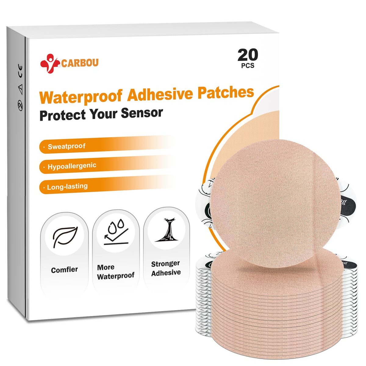 Sensor Protector Carbou Freestyle Libre 2/3 Sensor Covers,20PCS Freestyle Adhesive Patc
