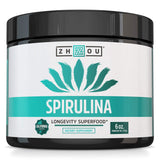 Zhou Spirulina Powder, Nutrient Rich Superfood, California Grown, 100% Pure, Vegan, Gluten Free, Non-GMO, Non-Irradiated, Perfect for Smoothies, Juices, 48 Servings, 6 oz