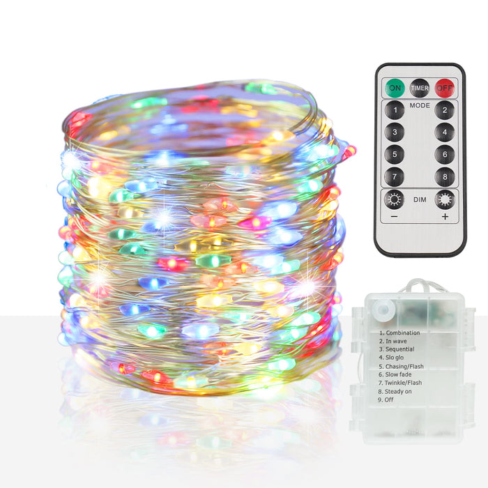 suddus 33ft 100 LED Outdoor String Lights, Multi Color Fairy Lights Battery Operated with Remote, Led Twinkle Lights for Bedroom, Backyard, Wedding, Tree, Mason Jar, Wall, Centerpiece, Christmas
