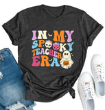 Halloween Teacher Shirt Women Trick or Teach Shirts Cute Spooky Teacher T-Shirt Ghost Pumpkin Top Fall Shirt(DarkGrey1, X-Large)