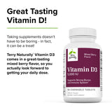 Terry Naturally Vitamin D3 5,000 IU - 90 Chewable Tablets, Pack of 2 - Mixed Berry Flavor - Supports Strong Bones, Teeth & Immune System - Non-GMO, Gluten Free - 180 Total Servings