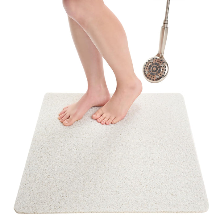 Anti Slip Shower Mat Square - Non Slip Shower Mats for Inside Shower - 24x24 Shower Floor Mat Non Slip - Square Bath Mat for Shower - Soft Secure Loofah Shower Mat Without Suction Cups (24x24 White)