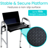 Vive Walker Tray for Folding Walker - (w/Cup Holder) - Adult Mobility Accessories - Fits Standard Walkers - Medical Table for Seniors Non Slip Mat for Food - Removable & Easy Assembly