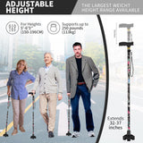 Walking Cane ATMTV Cane for Woman | Mobility & Daily Living Aids | 5-Level Height Adjustable Walking Stick | Comfortable Plastic T-Handle Portable Folding Cane with Replace Tip Black Print