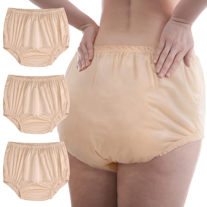 Velmitten 3 Pcs Cloth Diaper Covers for Adult Incontinence Underwear Cover Noiseless Leak-Protection Rubber Pant Washable Reusable Plastic Diaper Cover for Disabled Elderly Postpartum(Beige,XXL)