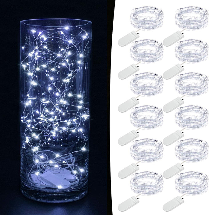 MUMUXI LED Fairy Lights Battery Operated String Lights [12 Pack] 7.2ft 20 Battery Powered LED Lights | Mini Lights, Centerpiece Table Decorations, Wedding Party Bedroom Mason Jar Christmas, Cool White