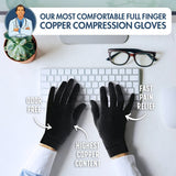 Dr. Frederick's Original Copper Full Finger Arthritis Glove - 2 Gloves - Perfect Computer and Phone Typing Gloves - Fit Guaranteed - Large