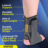 Sparthos Lace Up Ankle Brace - Adjustable Support for Running, Basketball, Volleyball - for Injury Recovery and Sprains - Compression Stabilizer Braces - For Men & Women (Gray - Large)