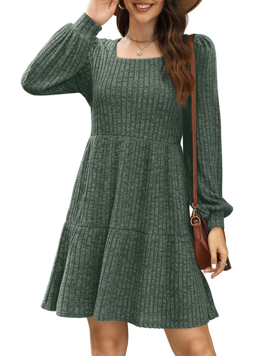 SAMPEEL Fall Dresses for Women Long Sleeve Christmas Tunic Dress for Leggings 2024 Trendy Green L