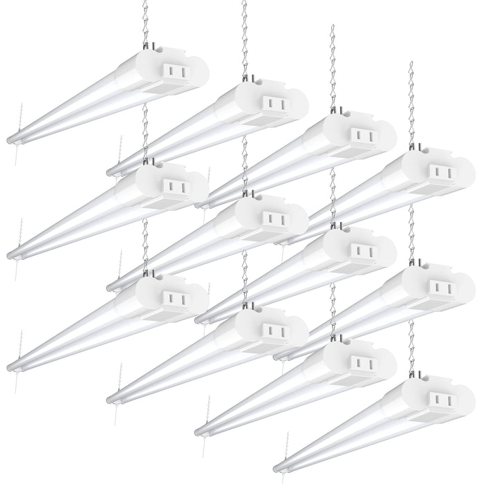 Sunco 12 Pack LED White Hanging Workshop Garage Shop Light 4FT, Plug in Linkable Utility Fixture, 6000K Daylight Deluxe, 40W=260W, 4100 LM, Integrated T8, Pull Chain - ETL